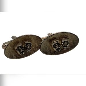 Vintage SHIELDS Fifth Avenue Gold Tone Comedy Tragedy Mask Cufflinks Drama